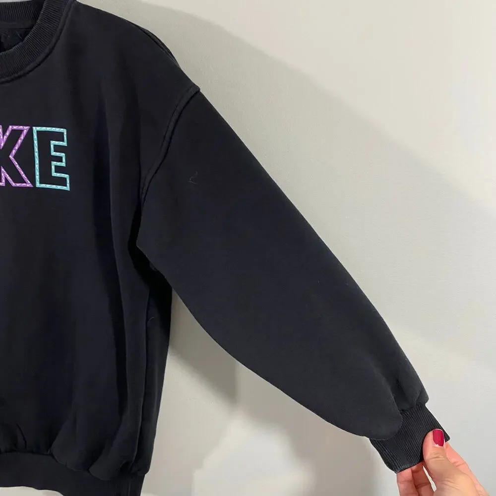Nike Youth Black Multicolor Graphics Long Sleeve Fleece Sweatshirt Size M